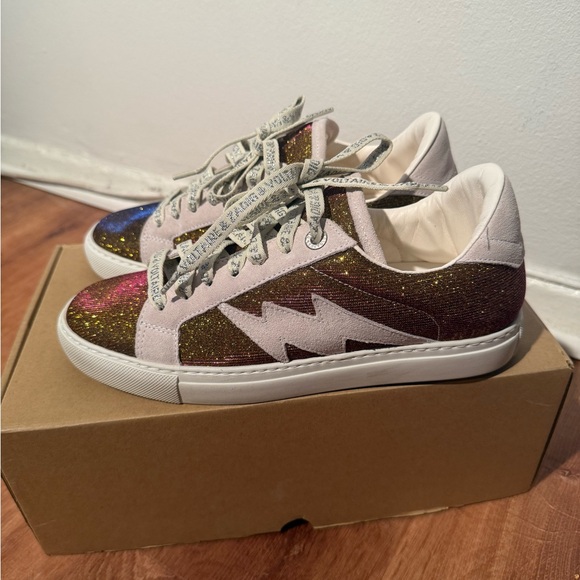 Zadig & Voltaire LA Flash Sparkle Sneaker in Gold Women’s Size 40 Good Condition - Picture 1 of 4